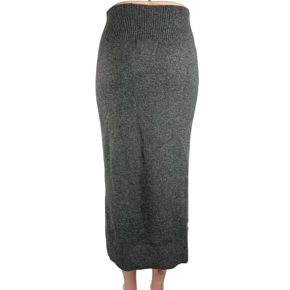 MNG Dark Gray High Waisted Wool Blend Knit Pull On Pencil Midi Skirt Size S - Picture 3 of 5